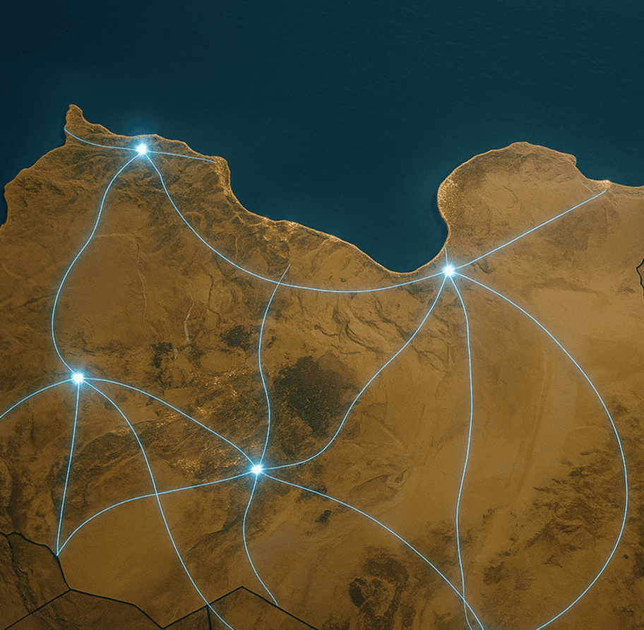 Map of Libya with connected network routes